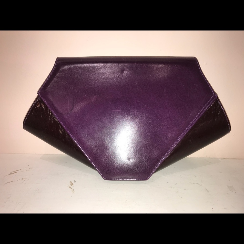Vintage purple leather large clutch/ shoulder bag